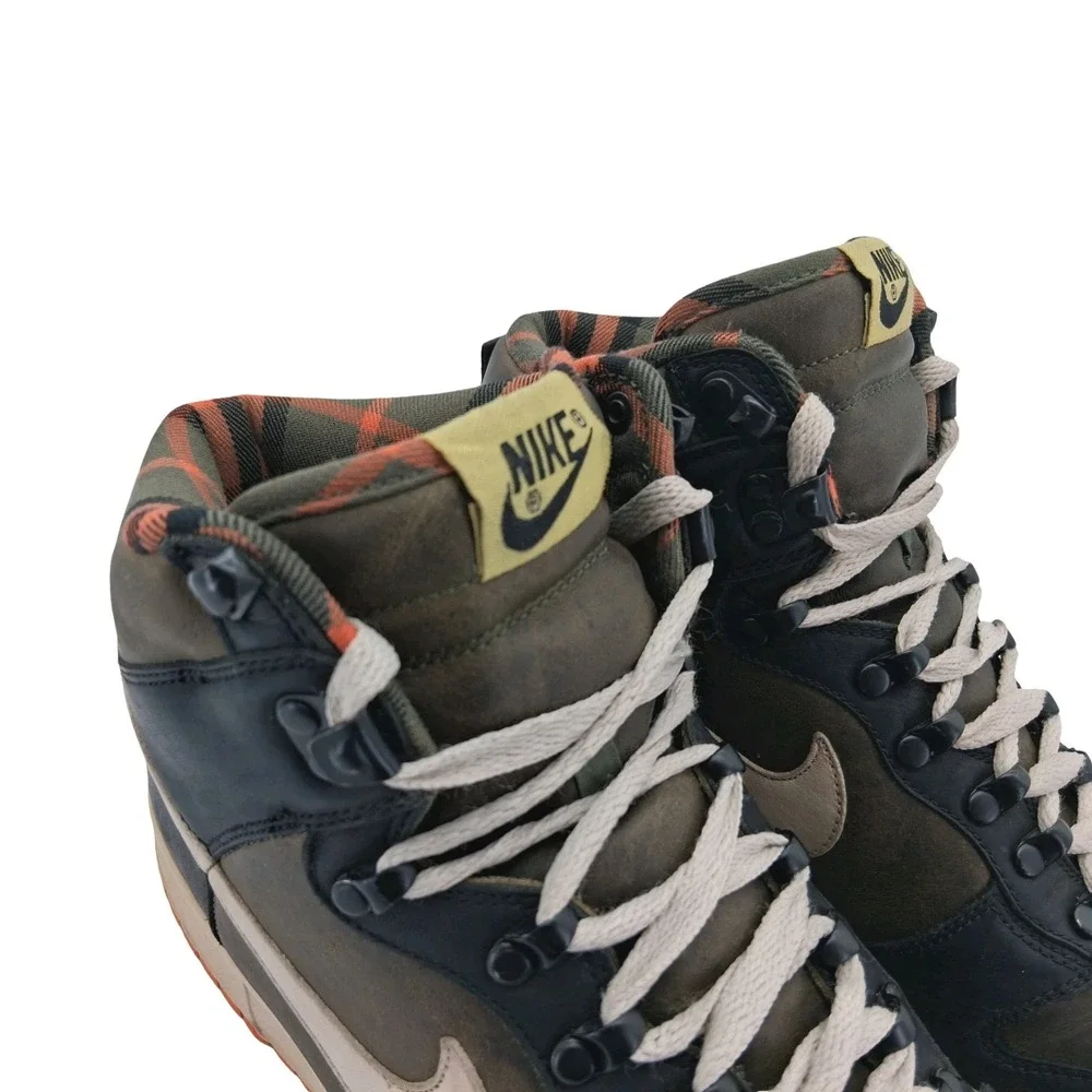 Nike Dunk High Shoes Mens 12 Dark Green Black Plaid Leather Sneakers 314345-321